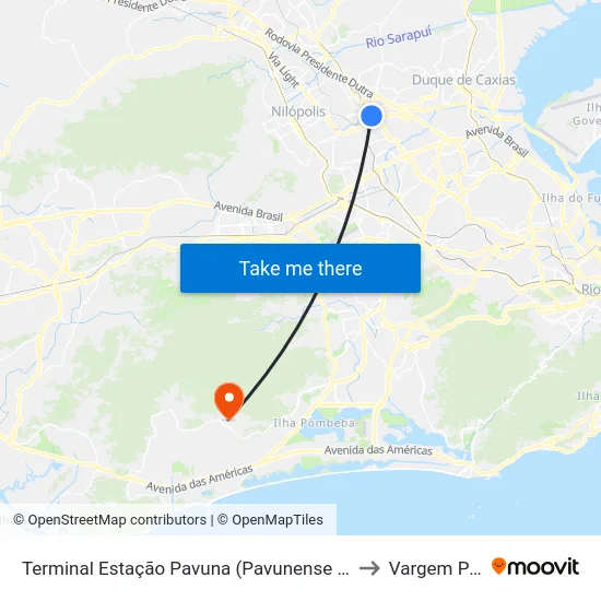 Terminal Estação Pavuna (Pavunense - Linhas Via Deodoro) to Vargem Pequena map