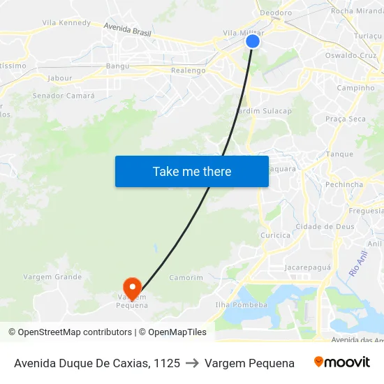 Avenida Duque De Caxias, 1125 to Vargem Pequena map