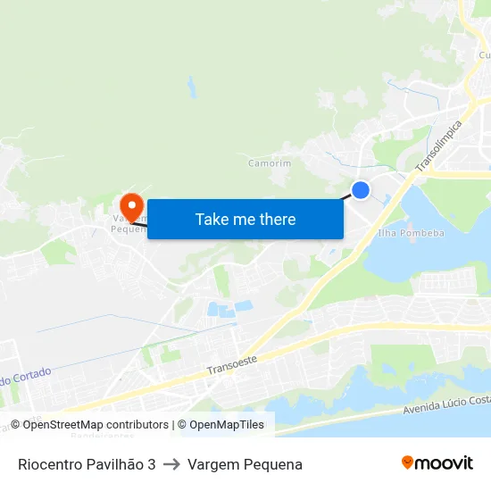 Riocentro Pavilhão 3 to Vargem Pequena map