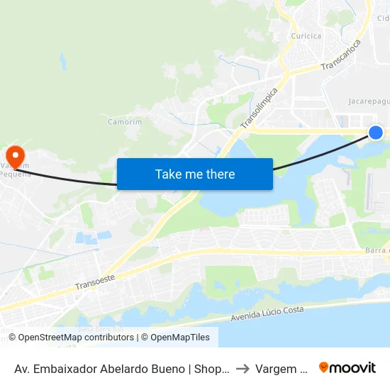 Av. Embaixador Abelardo Bueno | Shopping Metropolitano Barra to Vargem Pequena map