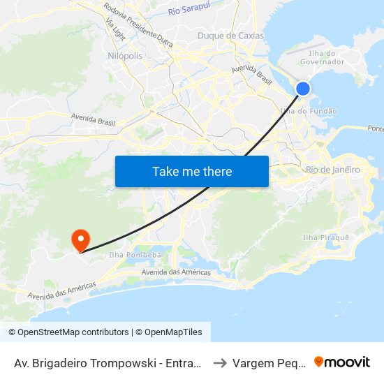 Av. Brigadeiro Trompowski - Entrada Da Ilha to Vargem Pequena map