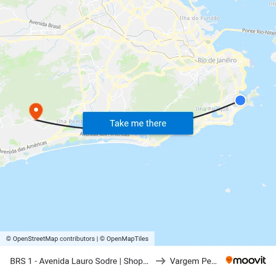 BRS 1 - Avenida Lauro Sodre | Shopping Rio Sul to Vargem Pequena map