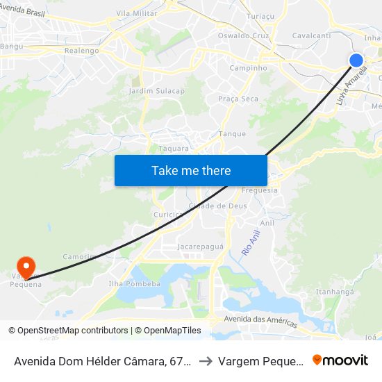 Avenida Dom Hélder Câmara, 6769 to Vargem Pequena map