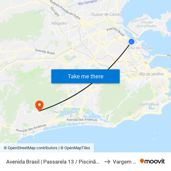 Avenida Brasil | Passarela 13 / Piscinão De Ramos (Sentido Centro) to Vargem Pequena map