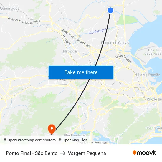 Ponto Final - São Bento to Vargem Pequena map