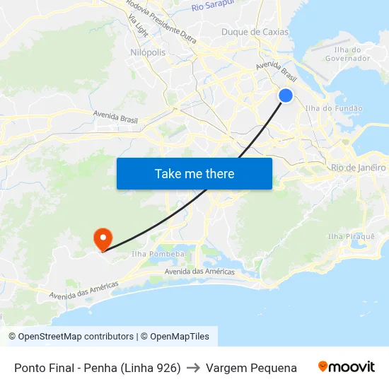 Ponto Final - Penha (Linha 926) to Vargem Pequena map