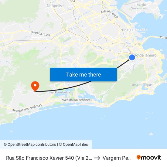 Rua São Francisco Xavier 540 (Via 24 De Maio) to Vargem Pequena map