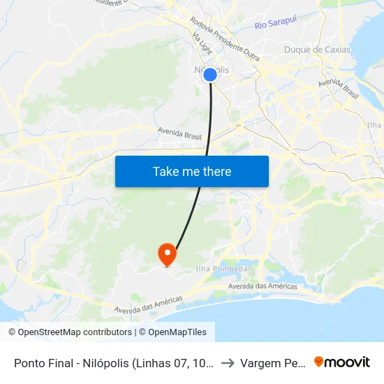 Ponto Final - Nilópolis (Linhas 07, 106, 433i E 437i) to Vargem Pequena map