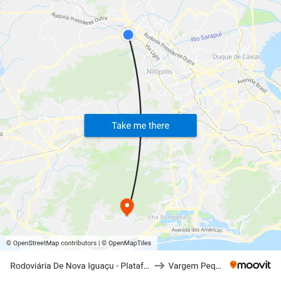 Rodoviária De Nova Iguaçu - Plataforma A to Vargem Pequena map