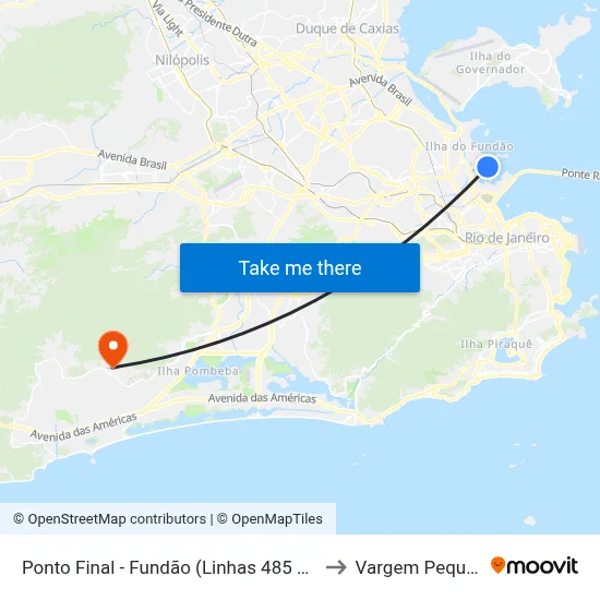 Ponto Final - Fundão (Linhas 485 E 486) to Vargem Pequena map
