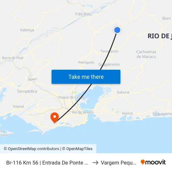 Br-116 Km 56 | Entrada De Ponte Nova to Vargem Pequena map
