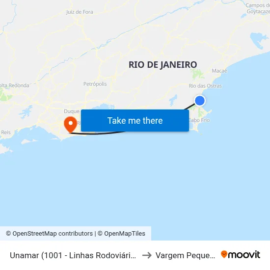 Unamar (1001 - Linhas Rodoviárias) to Vargem Pequena map