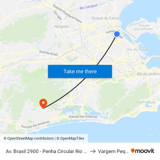 Av. Brasil 2900 - Penha Circular Rio De Janeiro to Vargem Pequena map