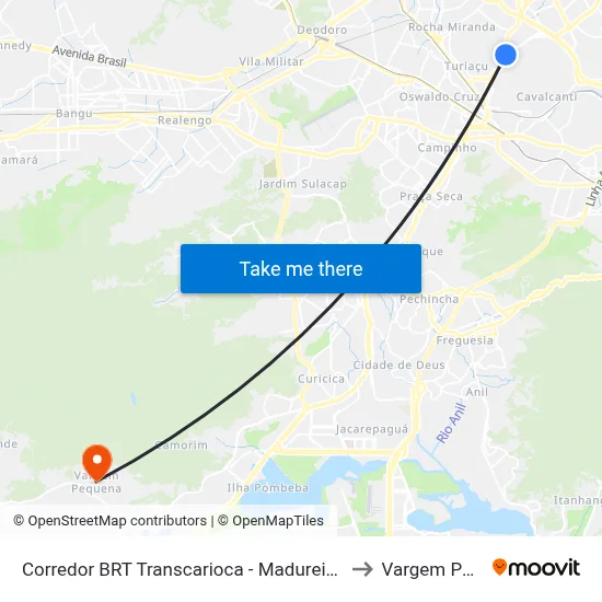 Corredor BRT Transcarioca - Madureira Rio De Janeiro to Vargem Pequena map