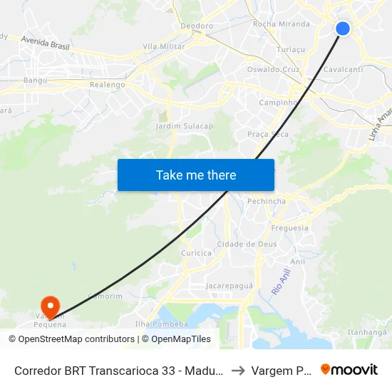 Corredor BRT Transcarioca 33 - Madureira Rio De Janeiro to Vargem Pequena map
