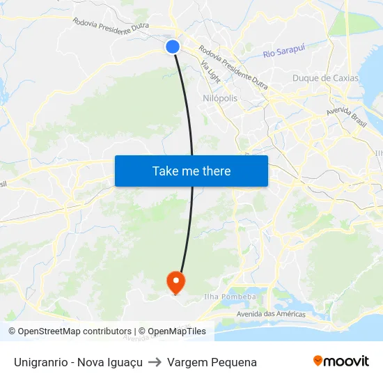 Unigranrio - Nova Iguaçu to Vargem Pequena map