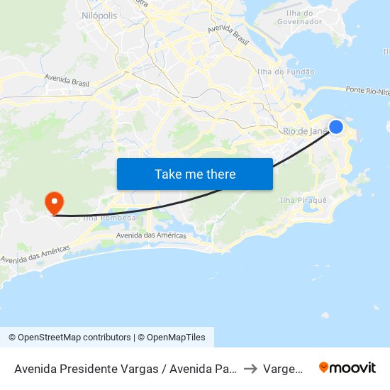 Avenida Presidente Vargas / Avenida Passos - Pista Lateral (Intermunicipais) to Vargem Pequena map