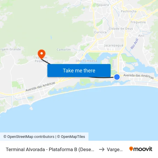 Terminal Alvorada - Plataforma B (Desembarque Transcarioca/Transolímpica) to Vargem Pequena map