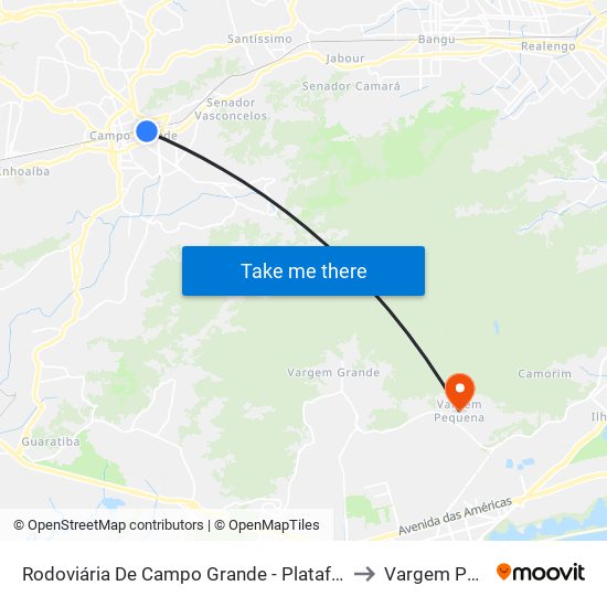 Rodoviária De Campo Grande - Plataforma B (Jabour) to Vargem Pequena map