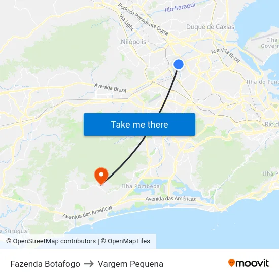 Fazenda Botafogo to Vargem Pequena map