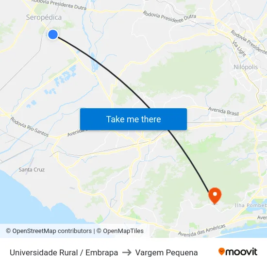 Universidade Rural / Embrapa to Vargem Pequena map