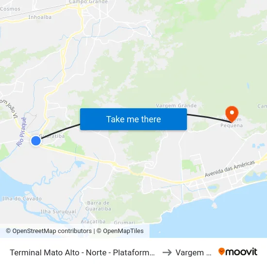 Terminal Mato Alto - Norte - Plataforma 1 (Linhas 853, 872 E 883) to Vargem Pequena map