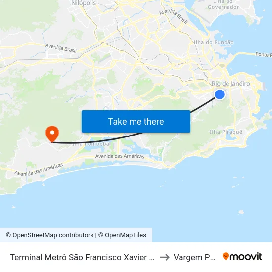 Terminal Metrô São Francisco Xavier - Linhas 600 E 601 to Vargem Pequena map