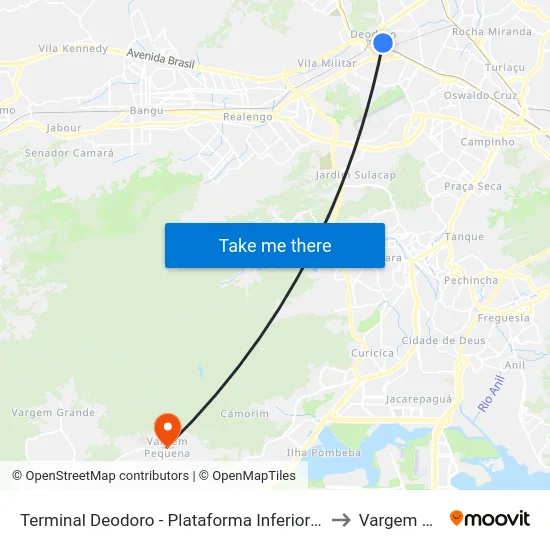 Terminal Deodoro - Plataforma Inferior (Linhas Convencionais) to Vargem Pequena map