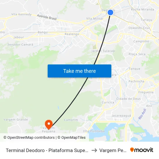 Terminal Deodoro - Plataforma Superior C / D (Brt) to Vargem Pequena map