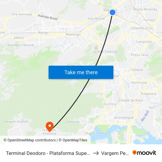 Terminal Deodoro - Plataforma Superior A / B (Brt) to Vargem Pequena map