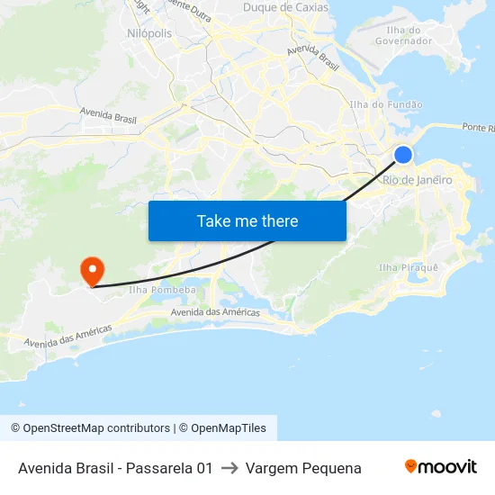 Avenida Brasil - Passarela 01 to Vargem Pequena map