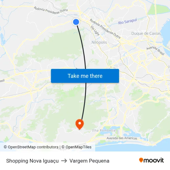Shopping Nova Iguaçu to Vargem Pequena map