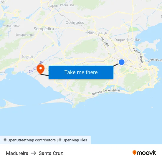 Madureira to Santa Cruz map
