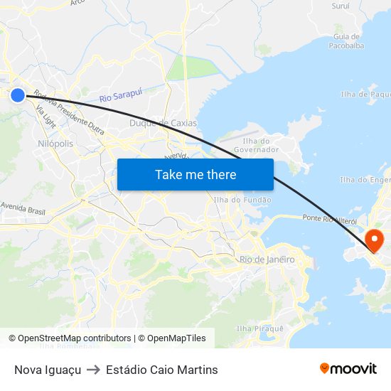 Nova Iguaçu to Estádio Caio Martins map