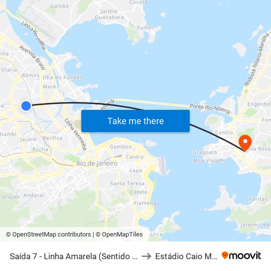 Saída 7 - Linha Amarela (Sentido Av. Brasil) to Estádio Caio Martins map