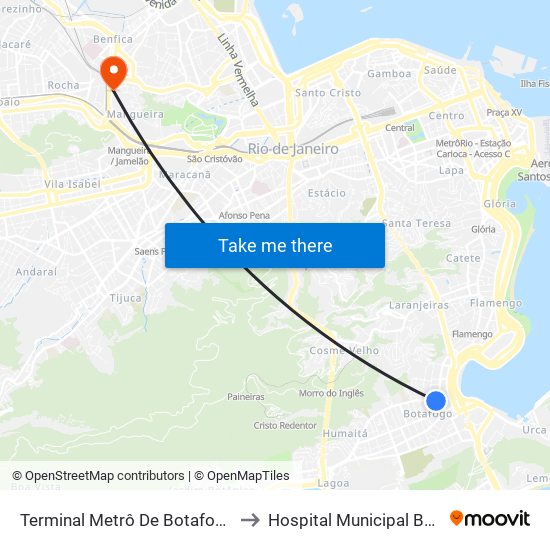 Terminal Metrô De Botafogo (Vila Isabel) to Hospital Municipal Barata Ribeiro map