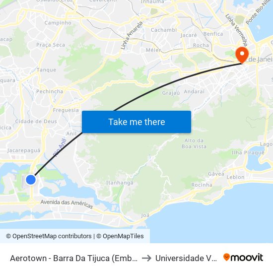 Aerotown - Barra Da Tijuca (Embarque E Desembarque - 1001) to Universidade Veiga De Almeida map