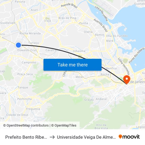 Prefeito Bento Ribeiro to Universidade Veiga De Almeida map