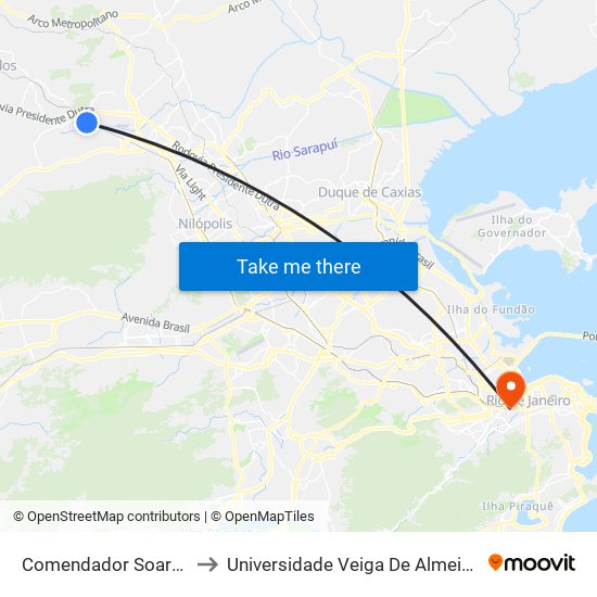 Comendador Soares to Universidade Veiga De Almeida map