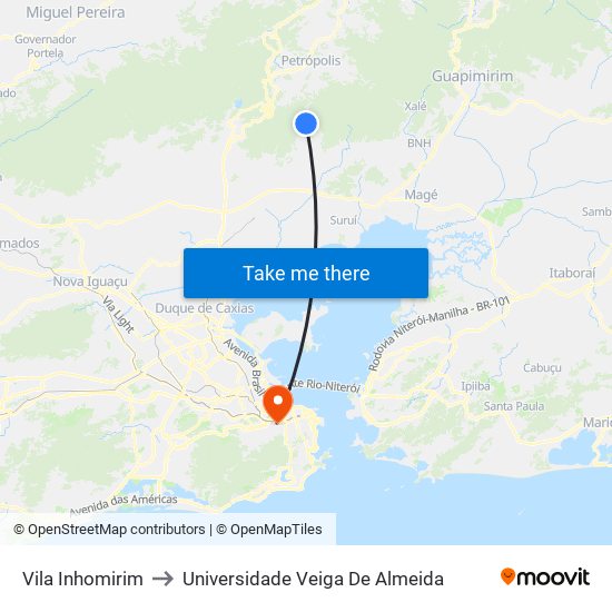 Vila Inhomirim to Universidade Veiga De Almeida map