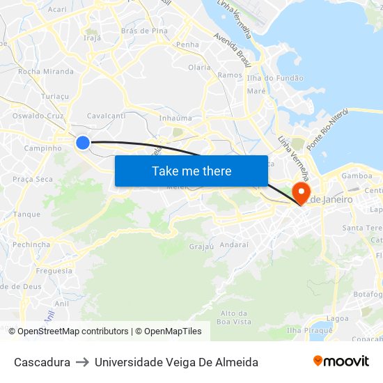 Cascadura to Universidade Veiga De Almeida map