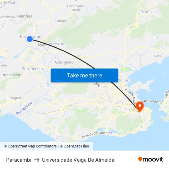 Paracambi to Universidade Veiga De Almeida map