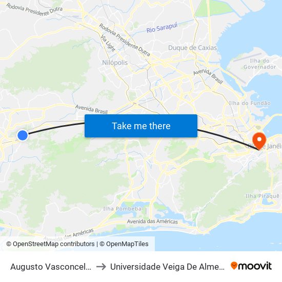 Augusto Vasconcelos to Universidade Veiga De Almeida map