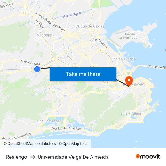 Realengo to Universidade Veiga De Almeida map