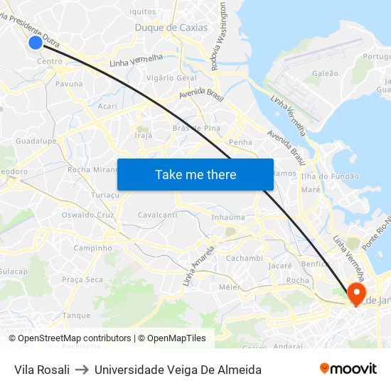 Vila Rosali to Universidade Veiga De Almeida map