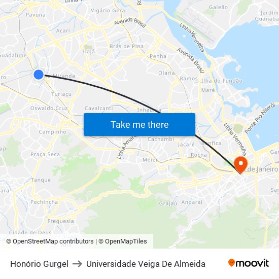 Honório Gurgel to Universidade Veiga De Almeida map