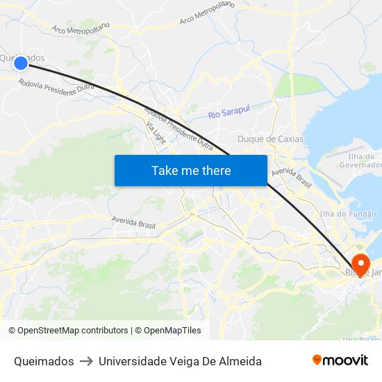 Queimados to Universidade Veiga De Almeida map