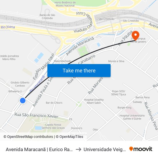 Avenida Maracanã | Eurico Rabêlo (Pista Central) to Universidade Veiga De Almeida map