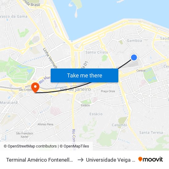 Terminal Américo Fontenelle - Plataforma C to Universidade Veiga De Almeida map