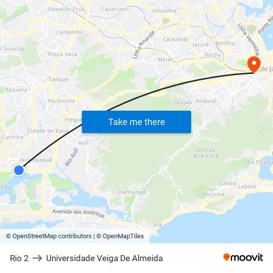 Rio 2 to Universidade Veiga De Almeida map